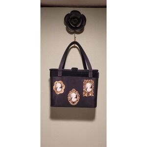*Super Rare Vintage* Nick & Nora Black Satin Victorian Cameo Handbag
